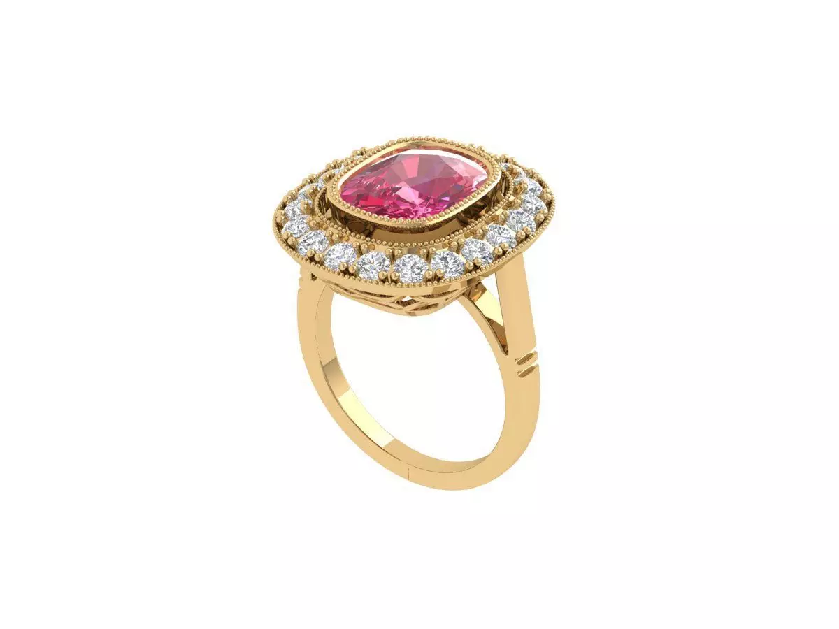 Cushion Solitaire Art deco Ring 3D print model_0