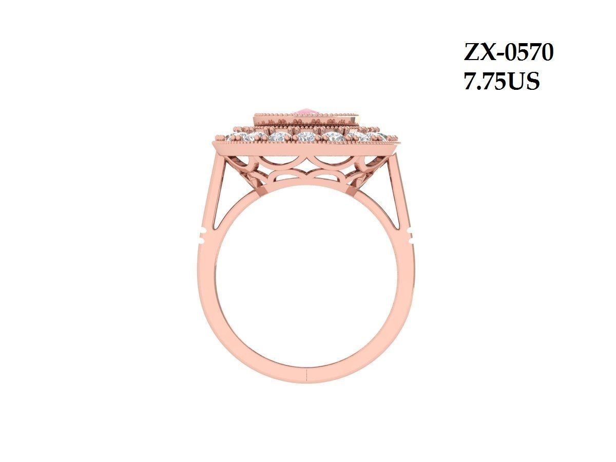 Cushion Solitaire Art deco Ring 3D print model_11