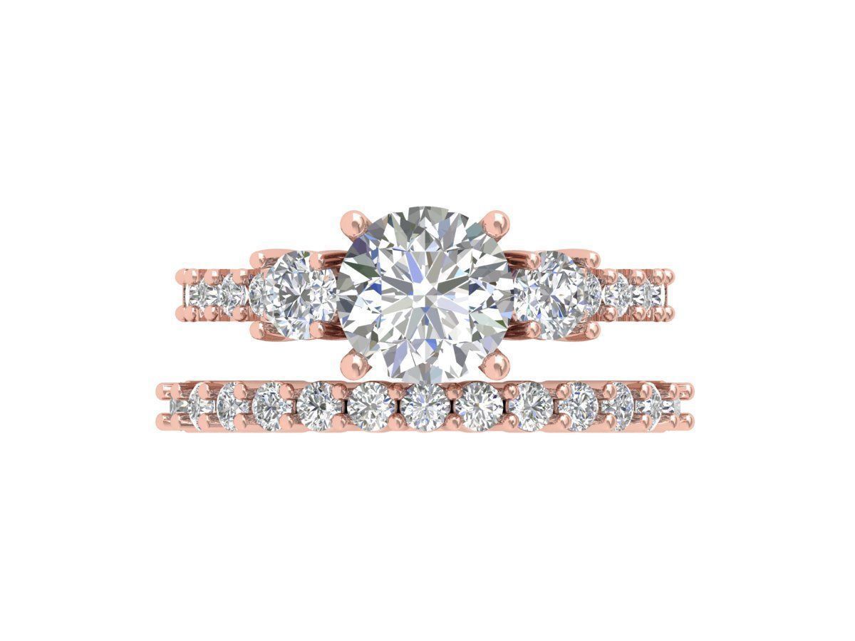 3Stone Solitair Ring Bridal Set 3D print model_4