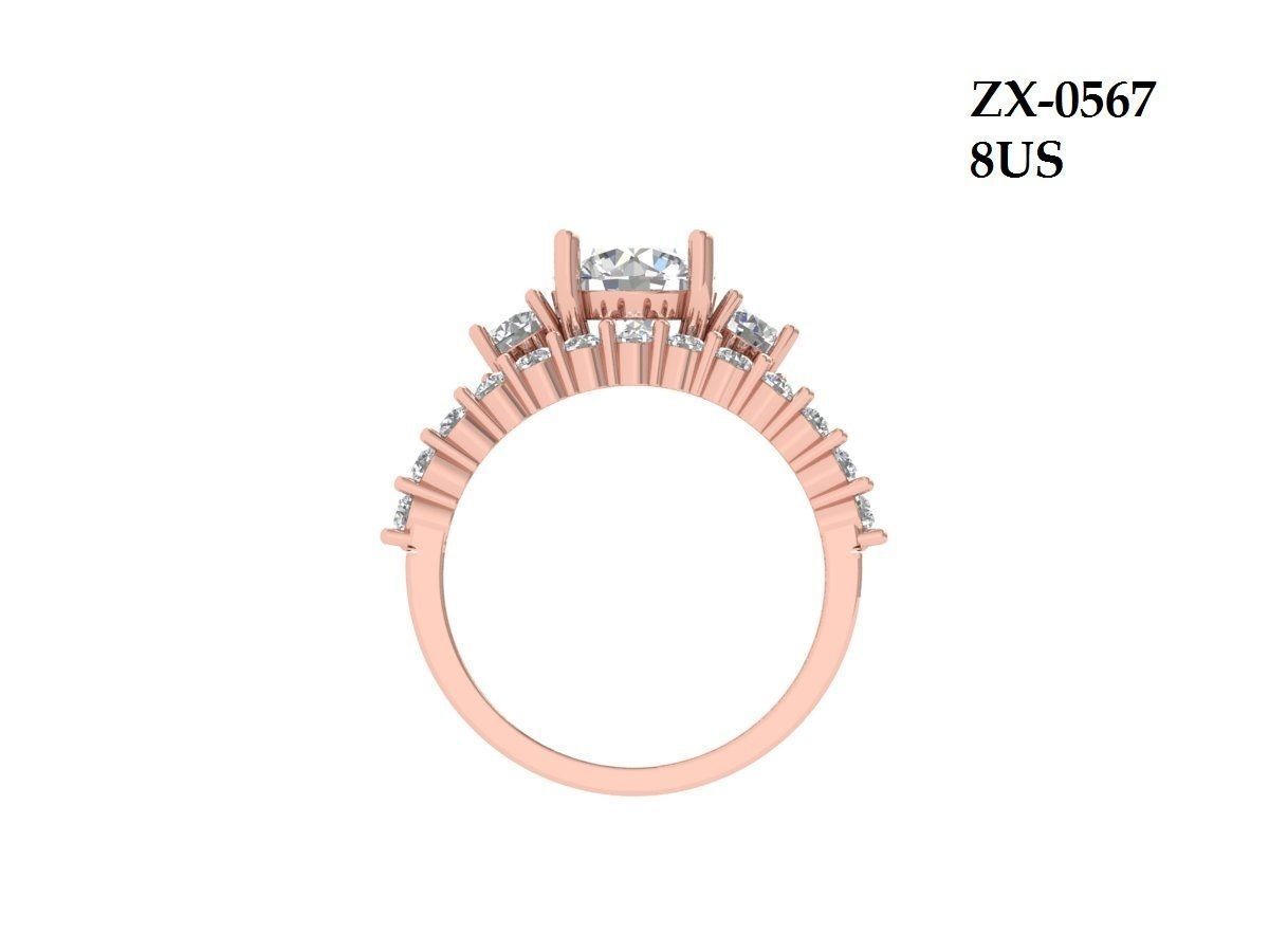 3Stone Solitair Ring Bridal Set 3D print model_11