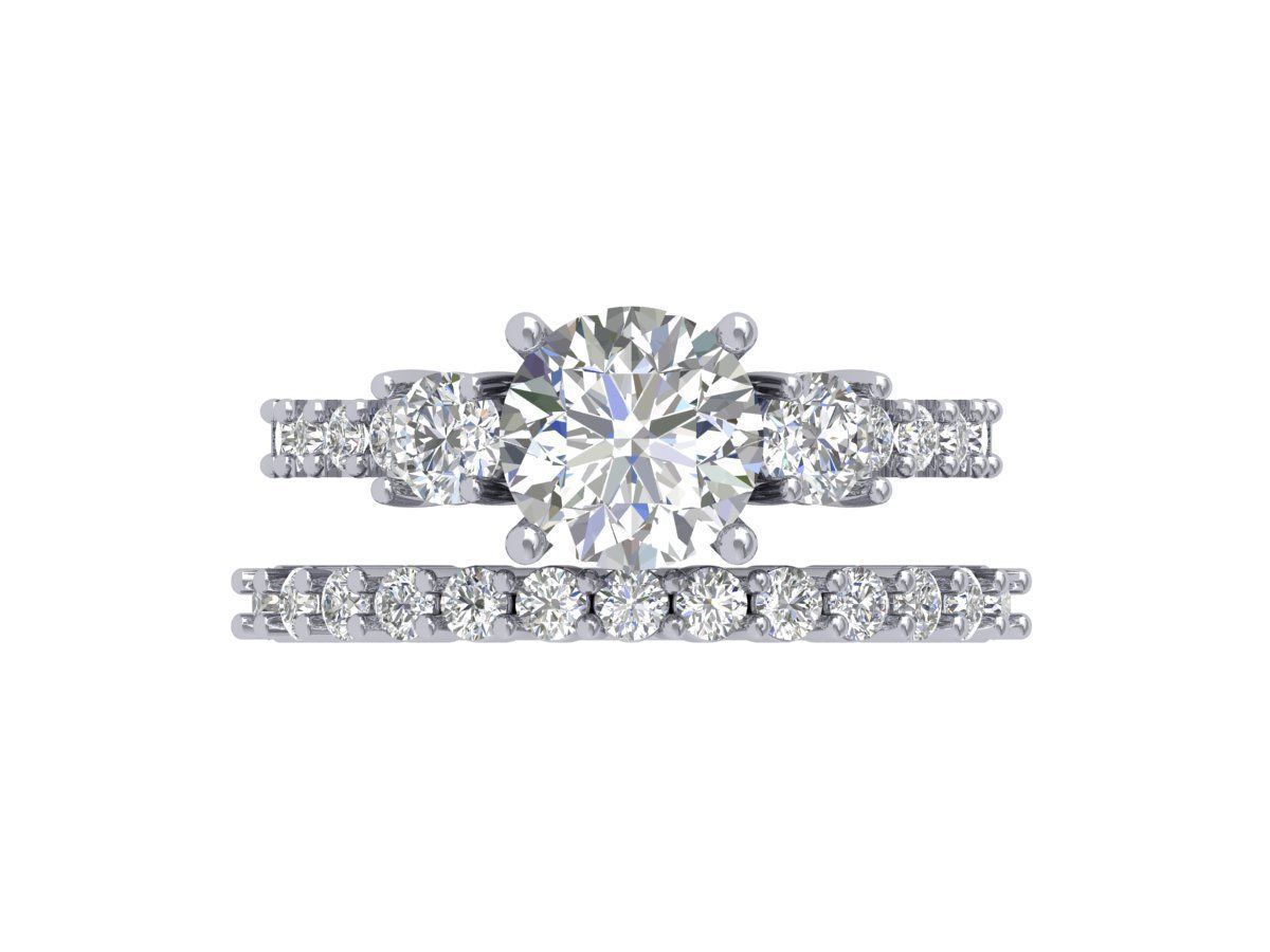 3Stone Solitair Ring Bridal Set 3D print model_5