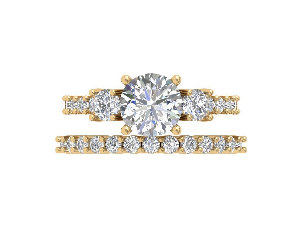 3Stone Solitair Ring Bridal Set 3D print model_3