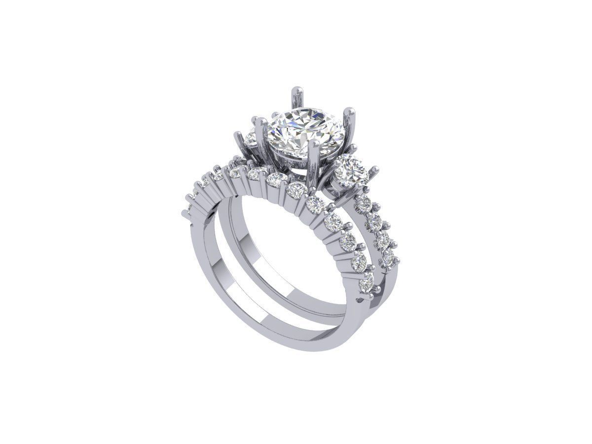 3Stone Solitair Ring Bridal Set 3D print model_2