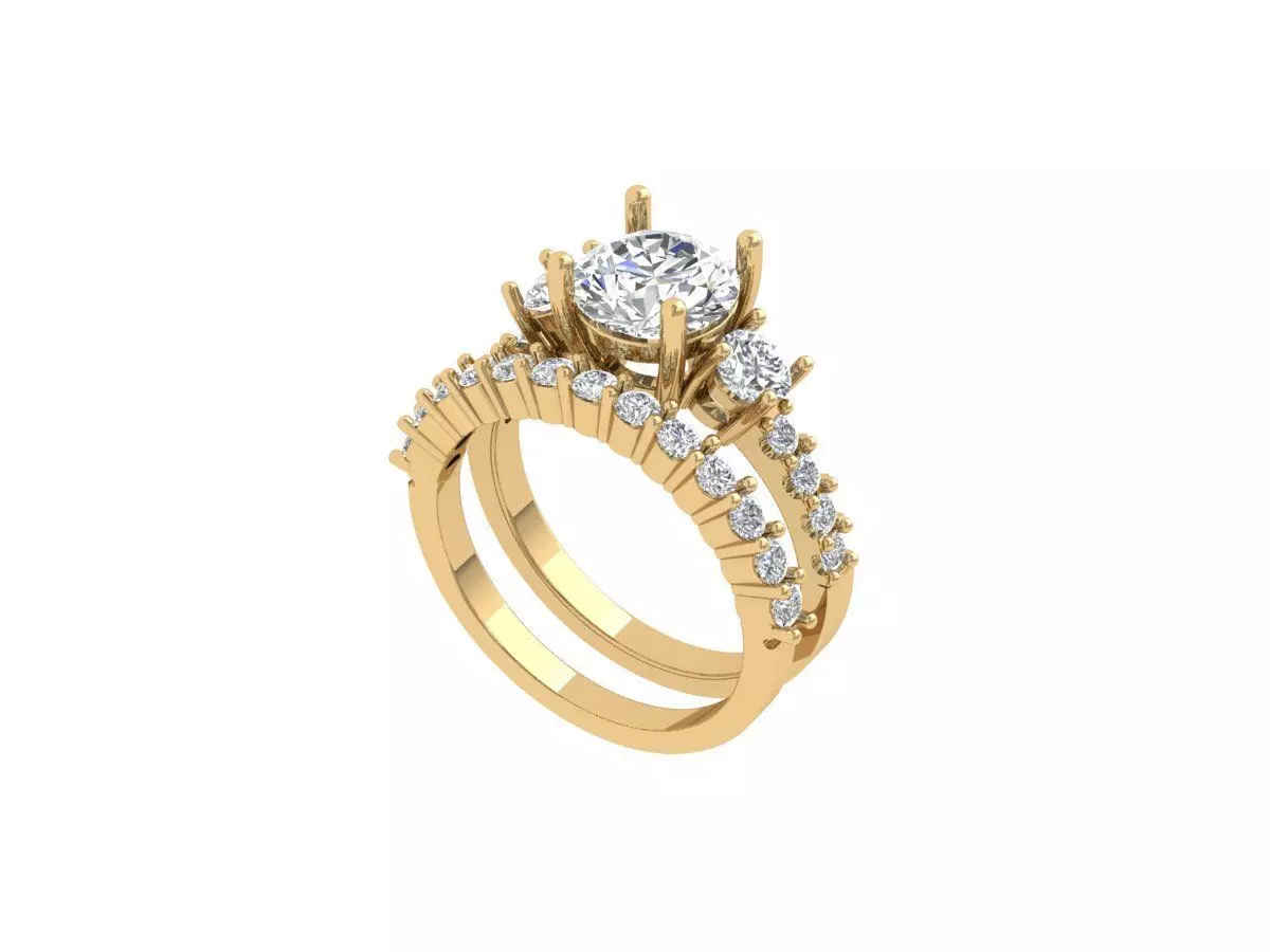 3Stone Solitair Ring Bridal Set 3D print model_0