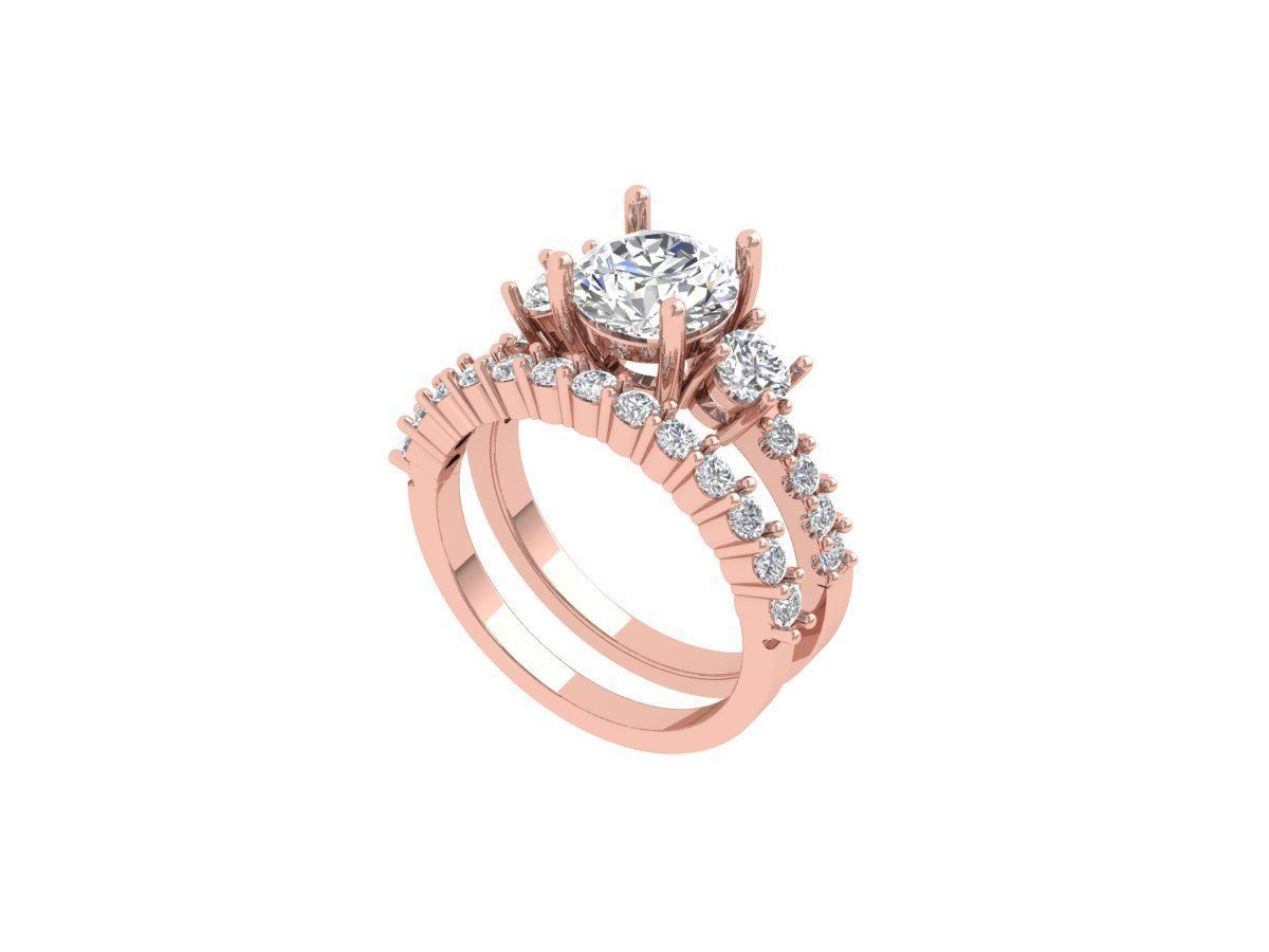 3Stone Solitair Ring Bridal Set 3D print model_1