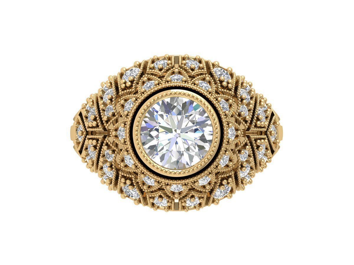 Solitaire Engagement Art Deco Ring 3D print model_3