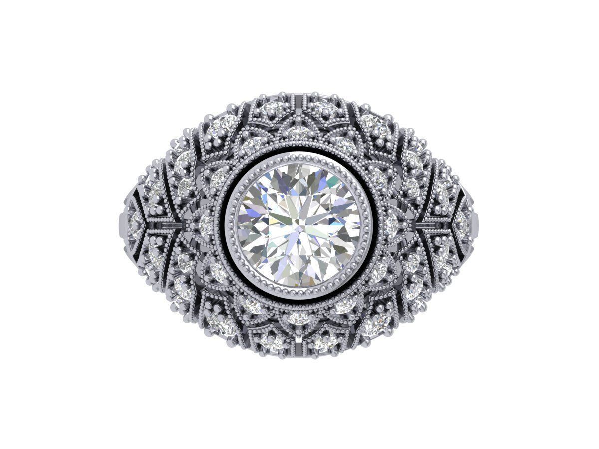 Solitaire Engagement Art Deco Ring 3D print model_5