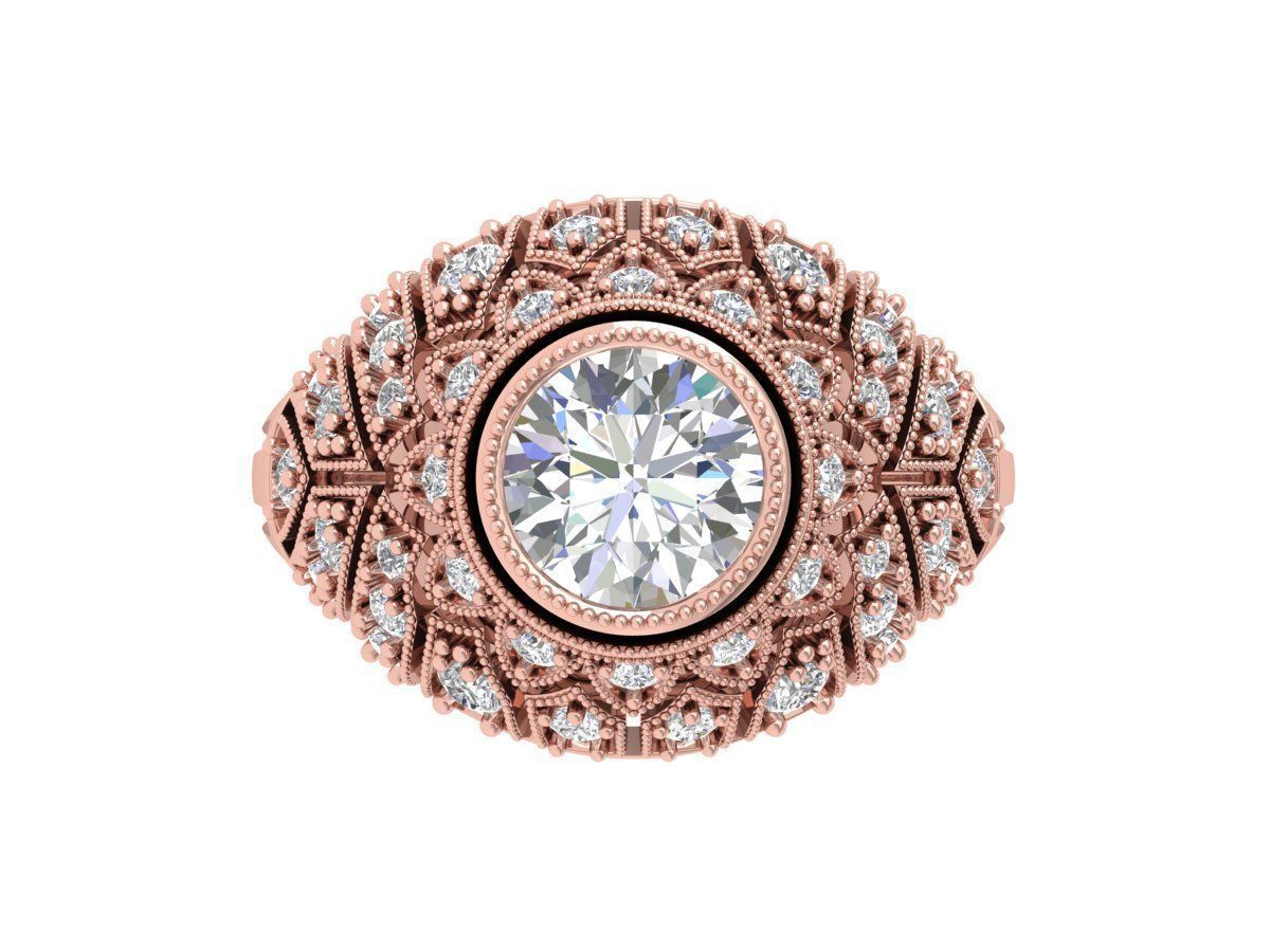 Solitaire Engagement Art Deco Ring 3D print model_4