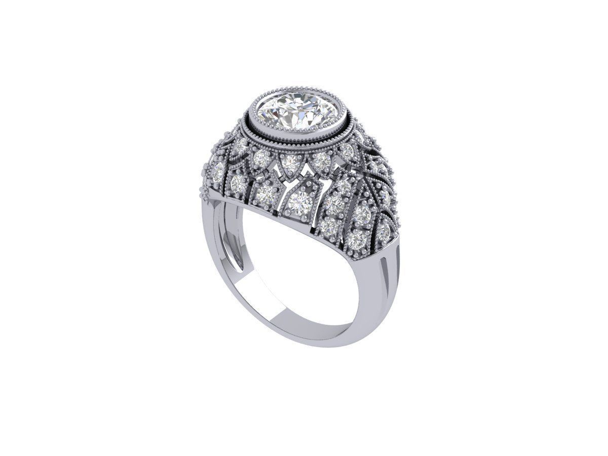 Solitaire Engagement Art Deco Ring 3D print model_1
