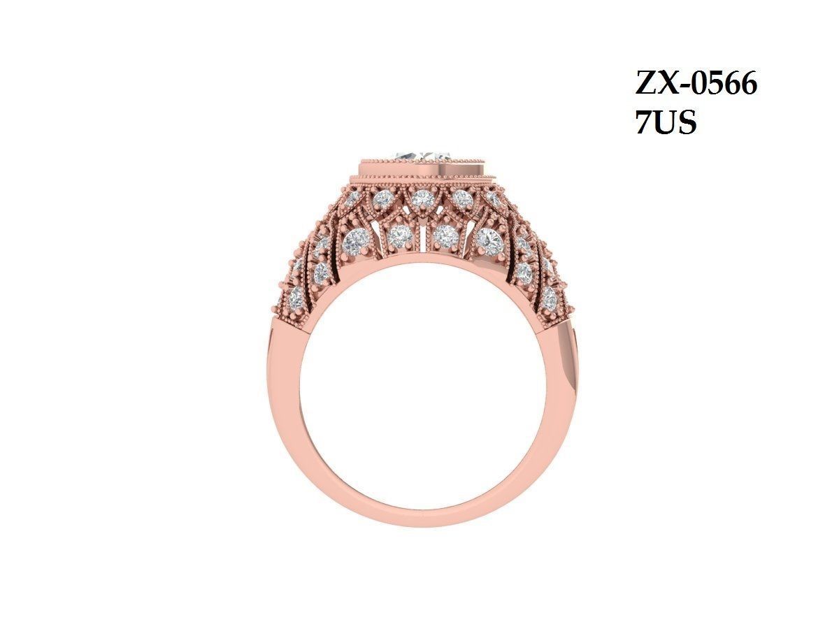 Solitaire Engagement Art Deco Ring 3D print model_11