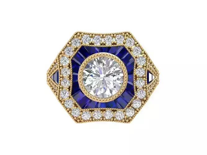 Solitaire Engagement Art Deco Ring