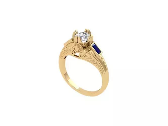 Solitaire Engagement Art Deco Ring