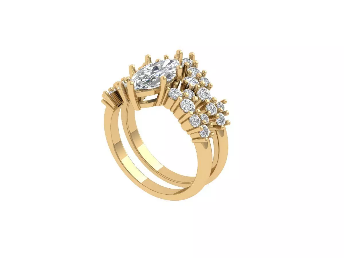 Marquise Ring Bridal Set 3D print model_0