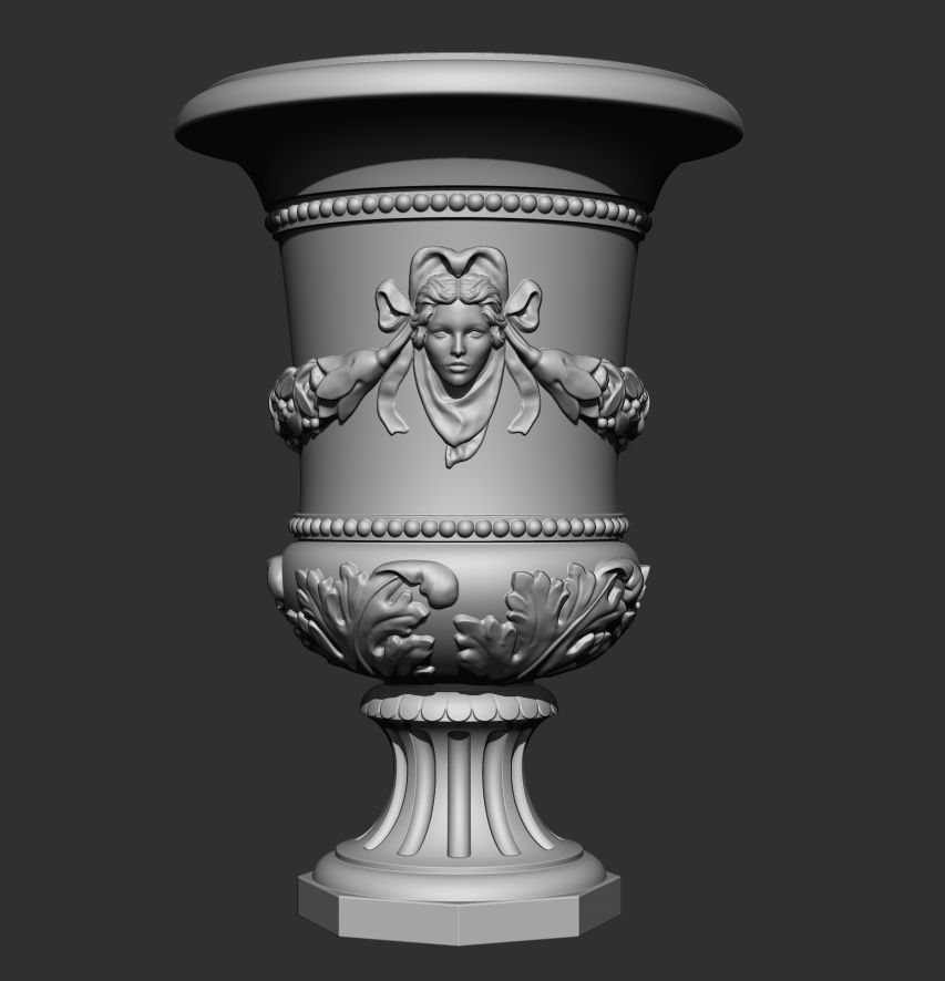 Decorated urn with female head 3D model_2