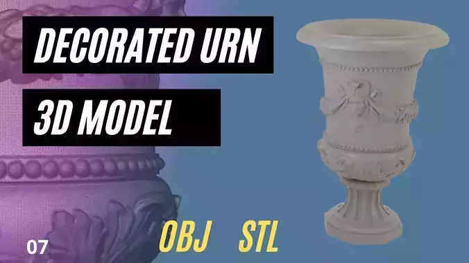 Decorated urn with female head 3D model