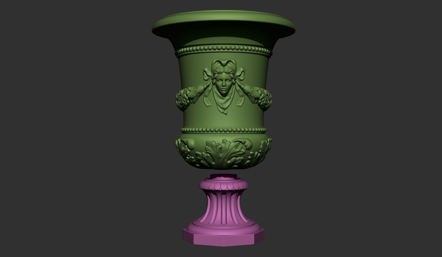 Decorated urn with female head 3D model_9