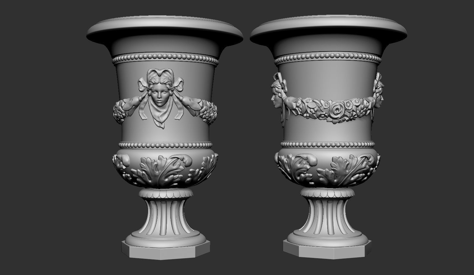 Decorated urn with female head 3D model_10