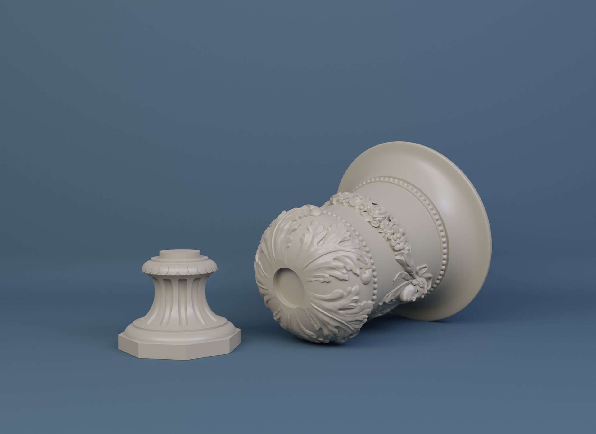Decorated urn with female head 3D model_1