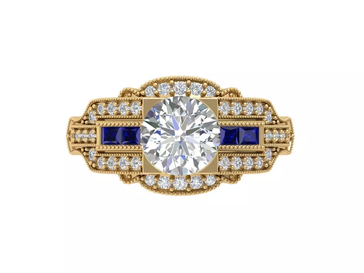 Solitaire Engagement Art Deco Ring 3D print model_0