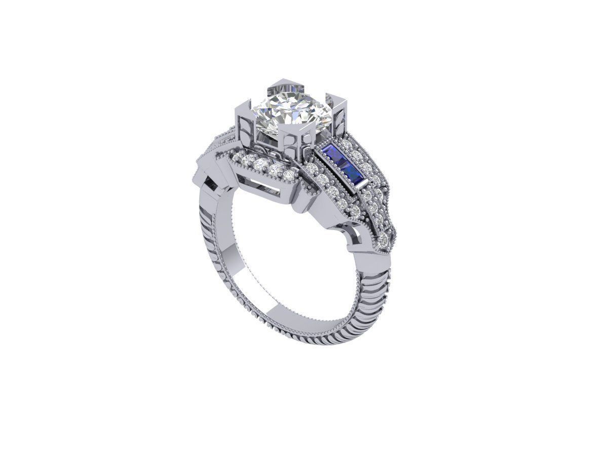 Solitaire Engagement Art Deco Ring 3D print model_3