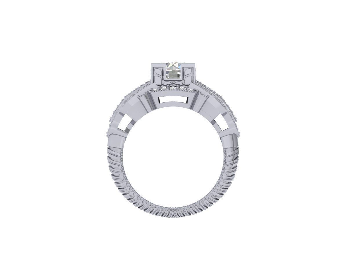 Solitaire Engagement Art Deco Ring 3D print model_9