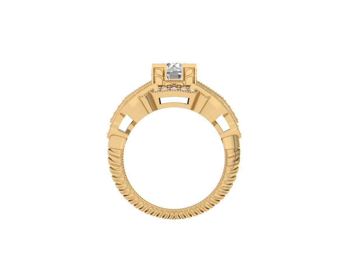 Solitaire Engagement Art Deco Ring 3D print model_10