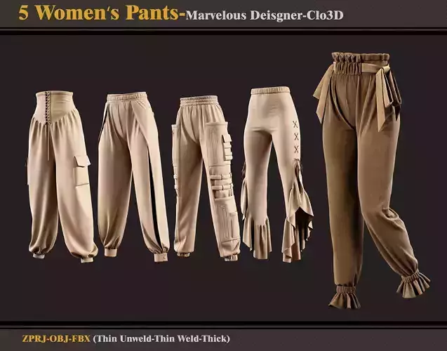 5 Women Pants-MD-Clo3D - FBX - OBJ