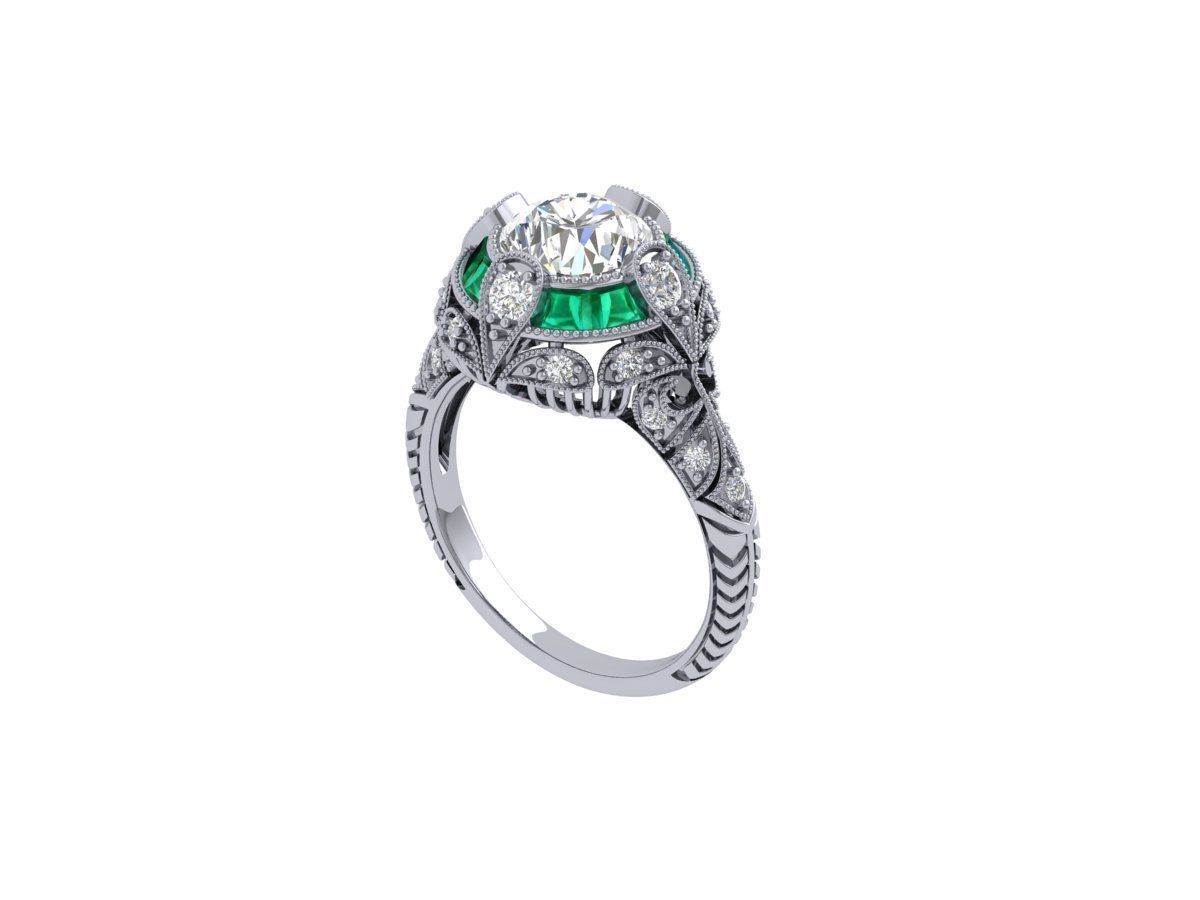 Solitaire Engagement Art Deco Ring 3D print model_1