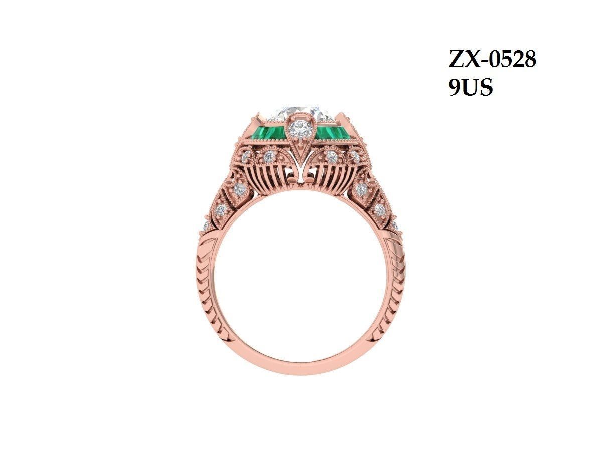 Solitaire Engagement Art Deco Ring 3D print model_11