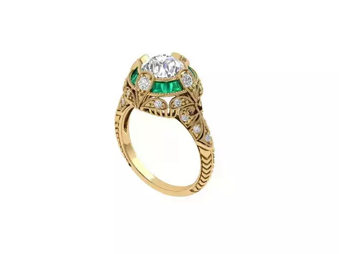 Solitaire Engagement Art Deco Ring