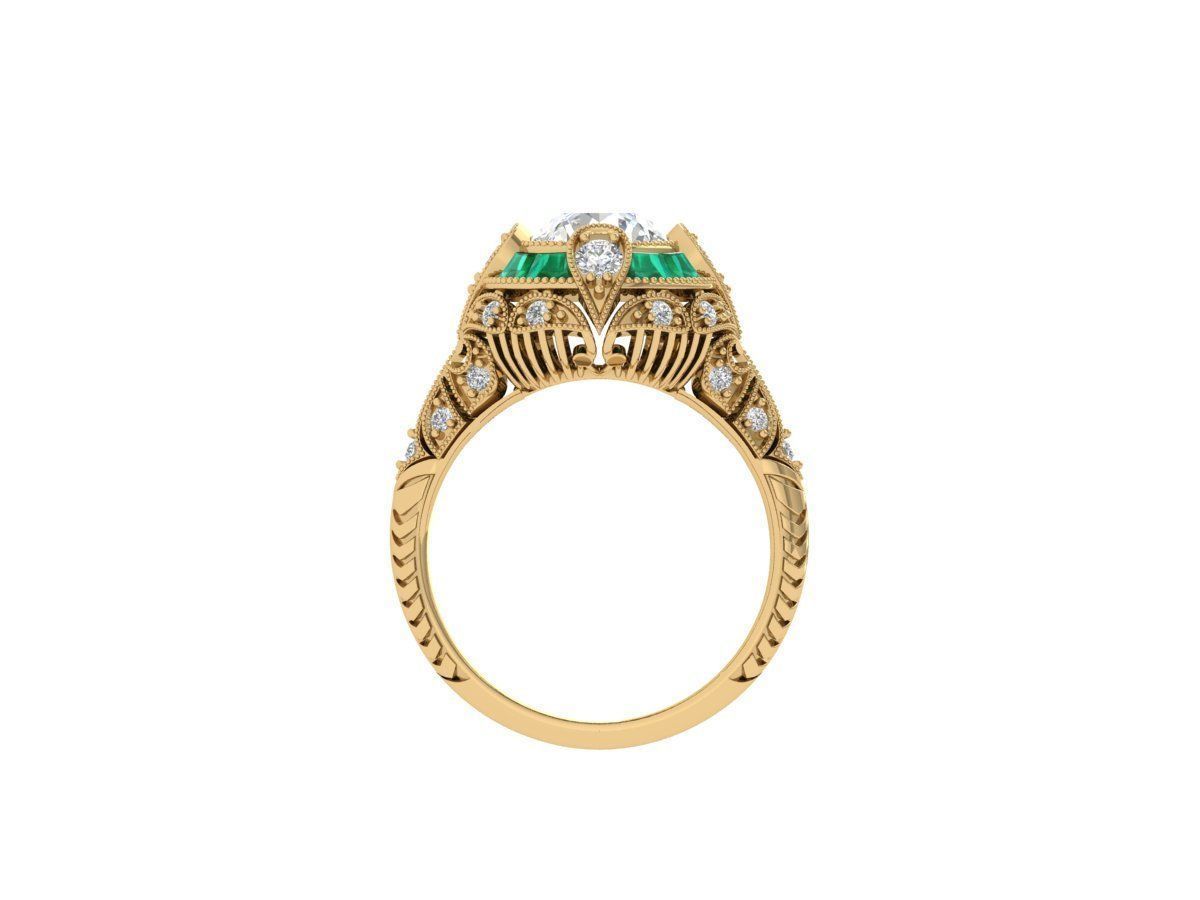 Solitaire Engagement Art Deco Ring 3D print model_10