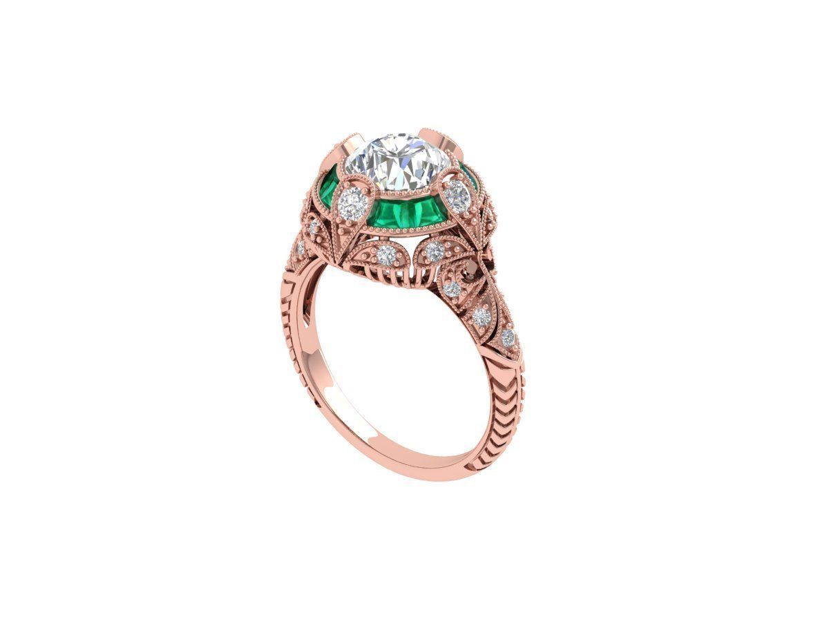Solitaire Engagement Art Deco Ring 3D print model_2