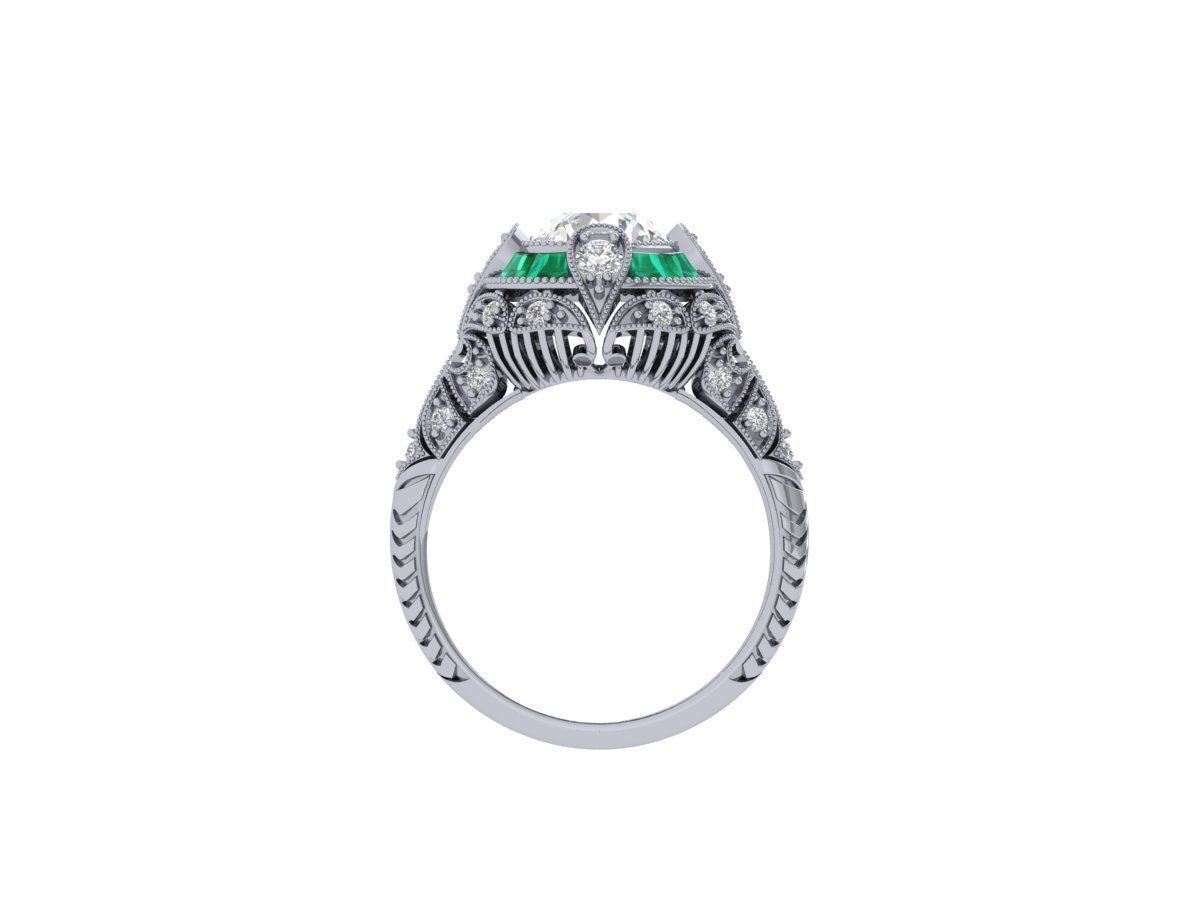 Solitaire Engagement Art Deco Ring 3D print model_9