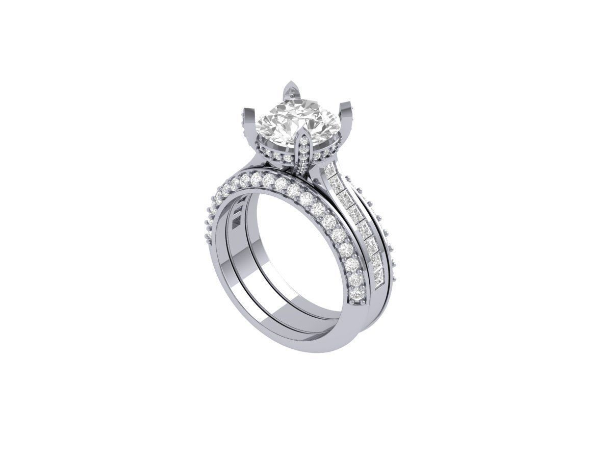 Solitair Ring Bridal Set 3D print model_2