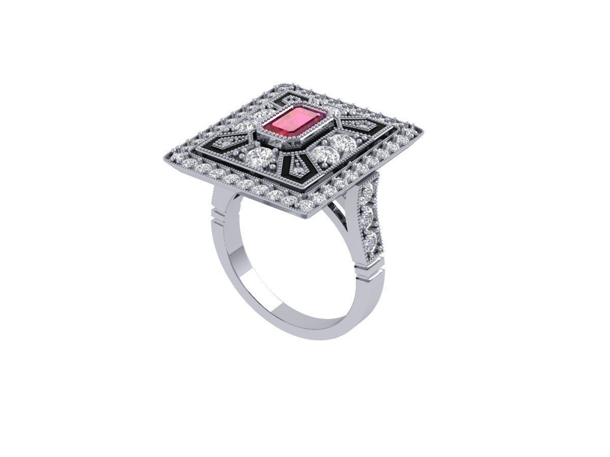 Emerald Art Deco Ring 3D print model_5