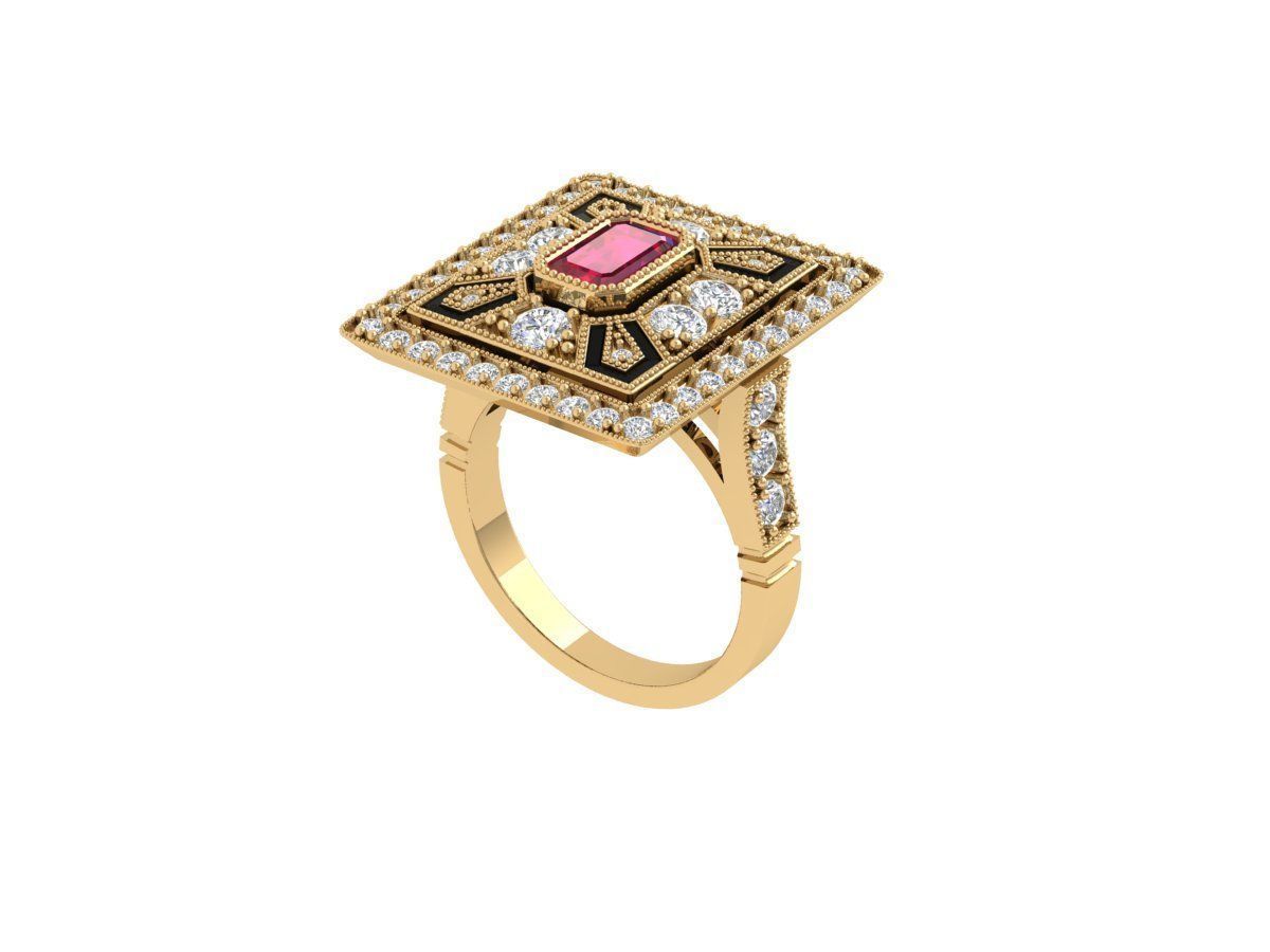 Emerald Art Deco Ring 3D print model_3