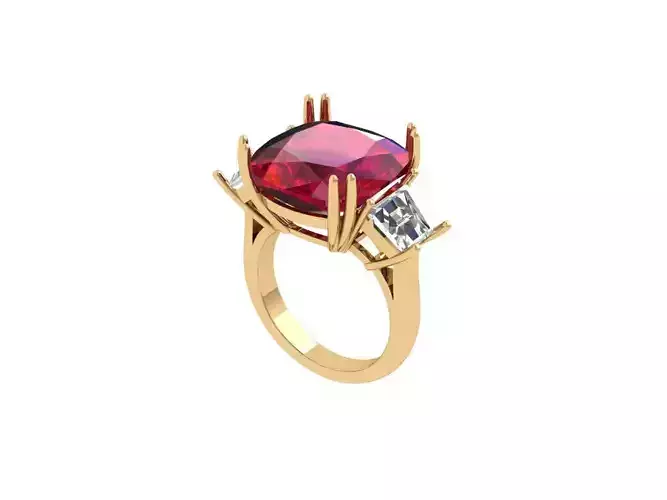 Cushion 3 Stone Solitaire Art deco Ring