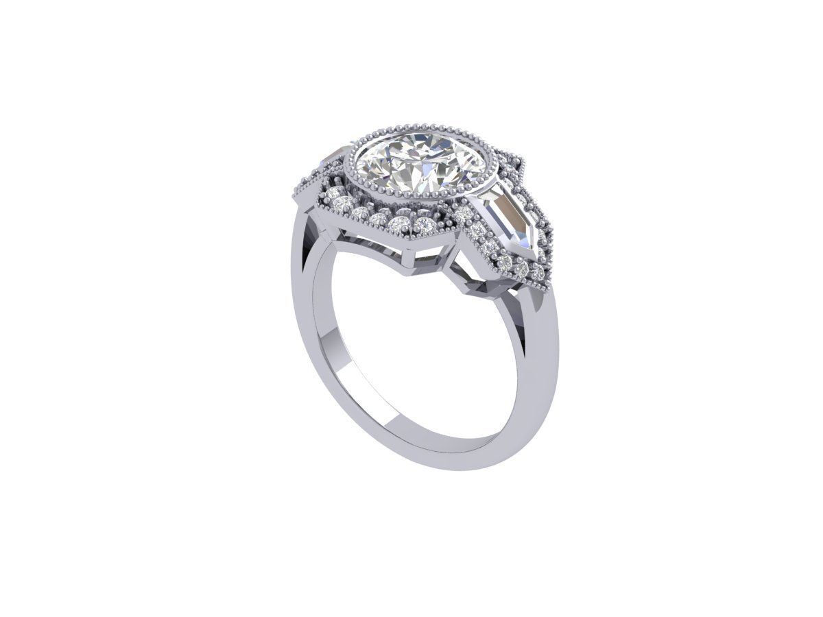 Solitaire Engagement Art Deco Ring 3D print model_5