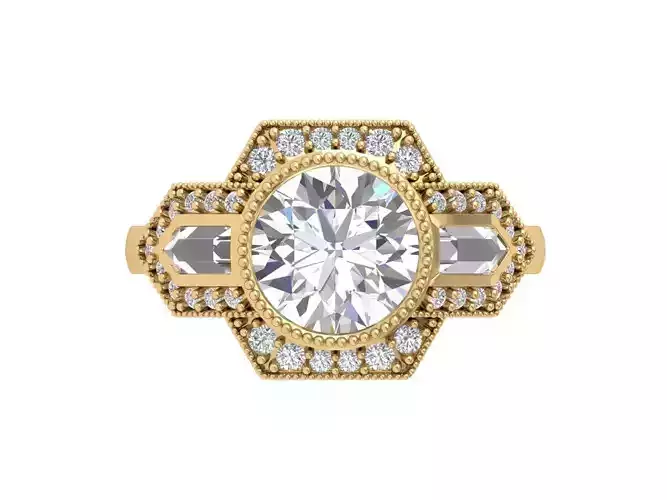 Solitaire Engagement Art Deco Ring