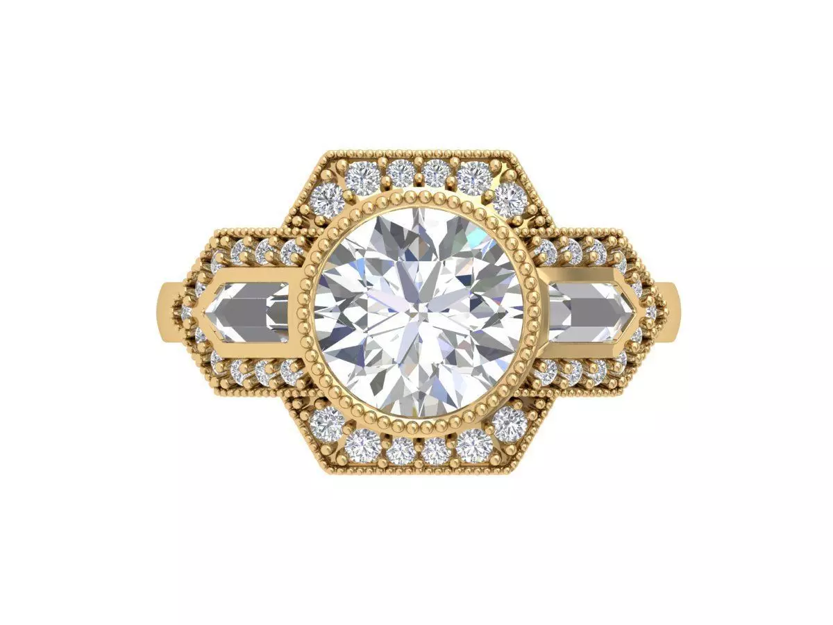 Solitaire Engagement Art Deco Ring 3D print model_0