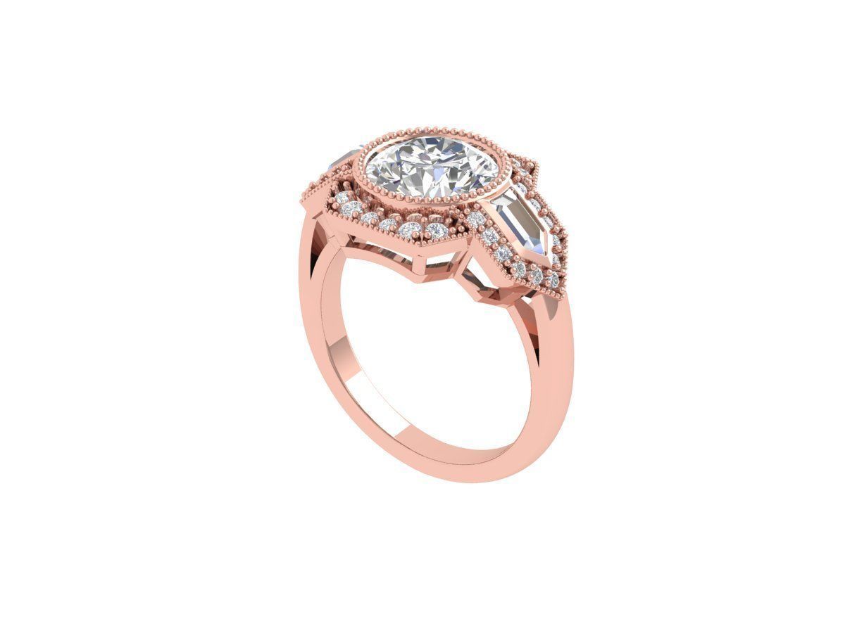 Solitaire Engagement Art Deco Ring 3D print model_4