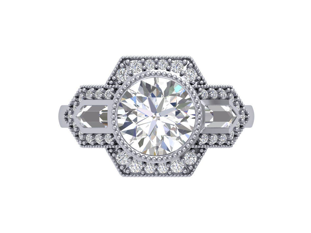 Solitaire Engagement Art Deco Ring 3D print model_2