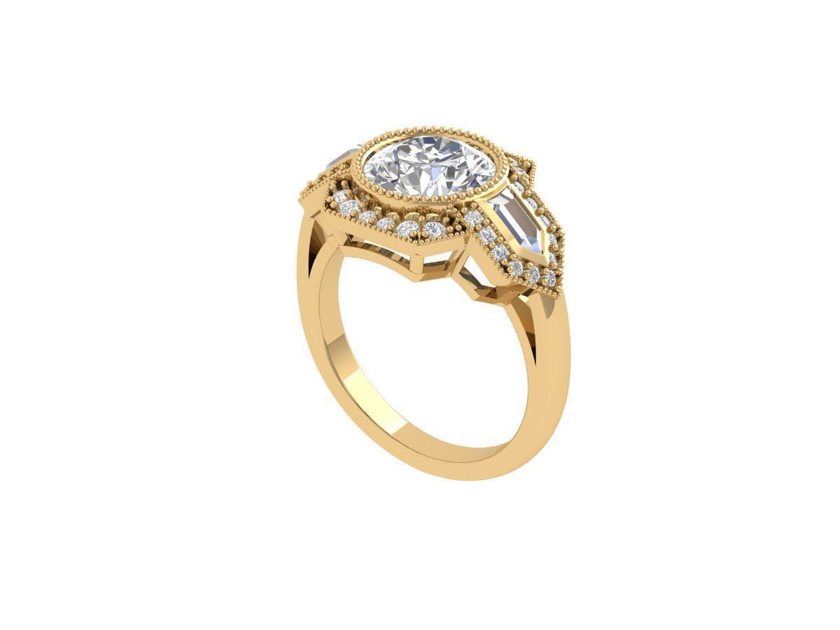 Solitaire Engagement Art Deco Ring 3D print model_3