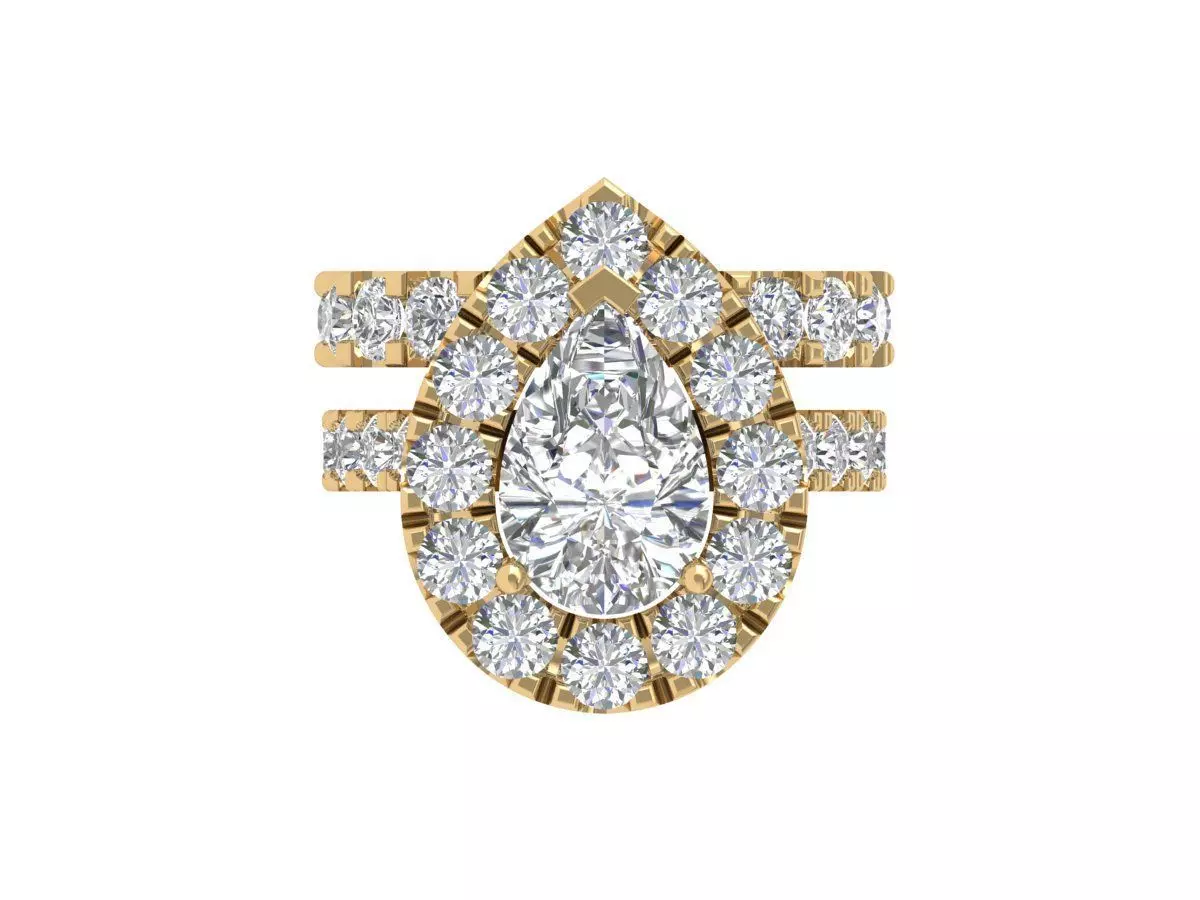 Pear Solitaire Ring Bridal set 3D print model_0
