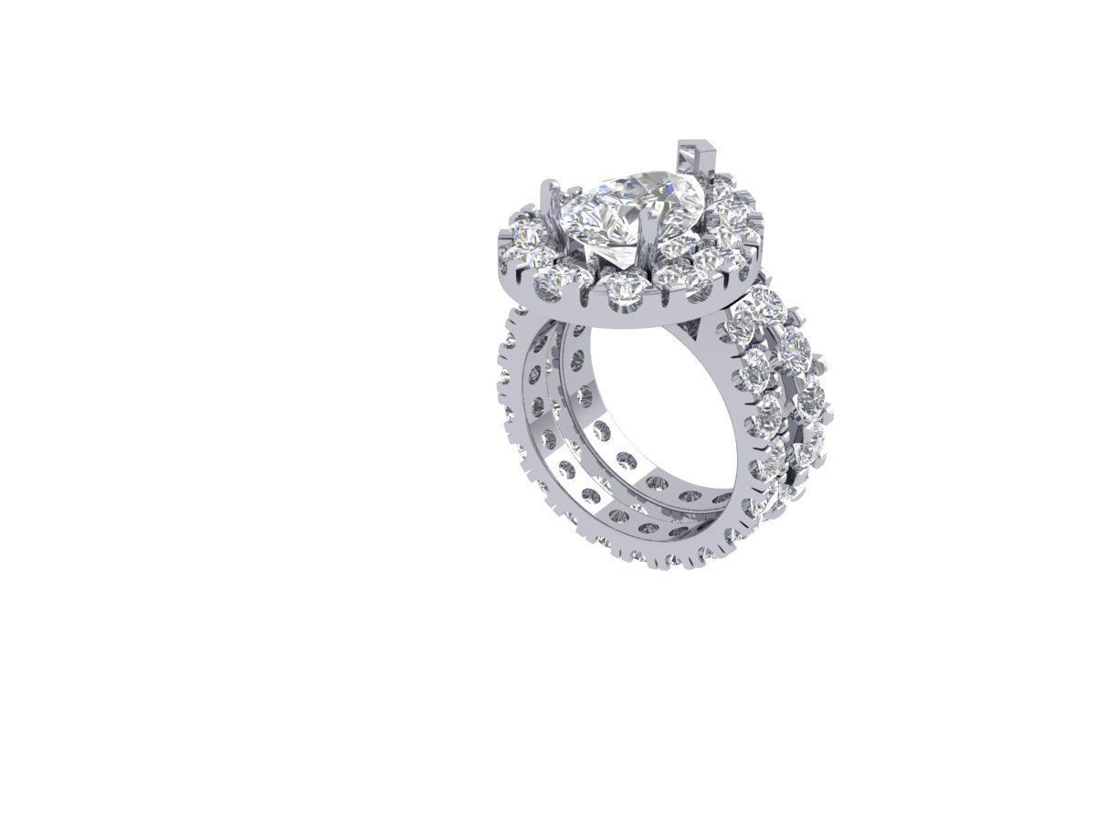 Pear Solitaire Ring Bridal set 3D print model_5