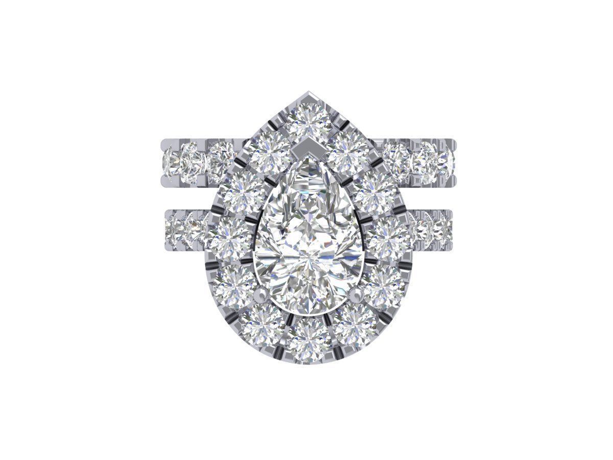 Pear Solitaire Ring Bridal set 3D print model_2
