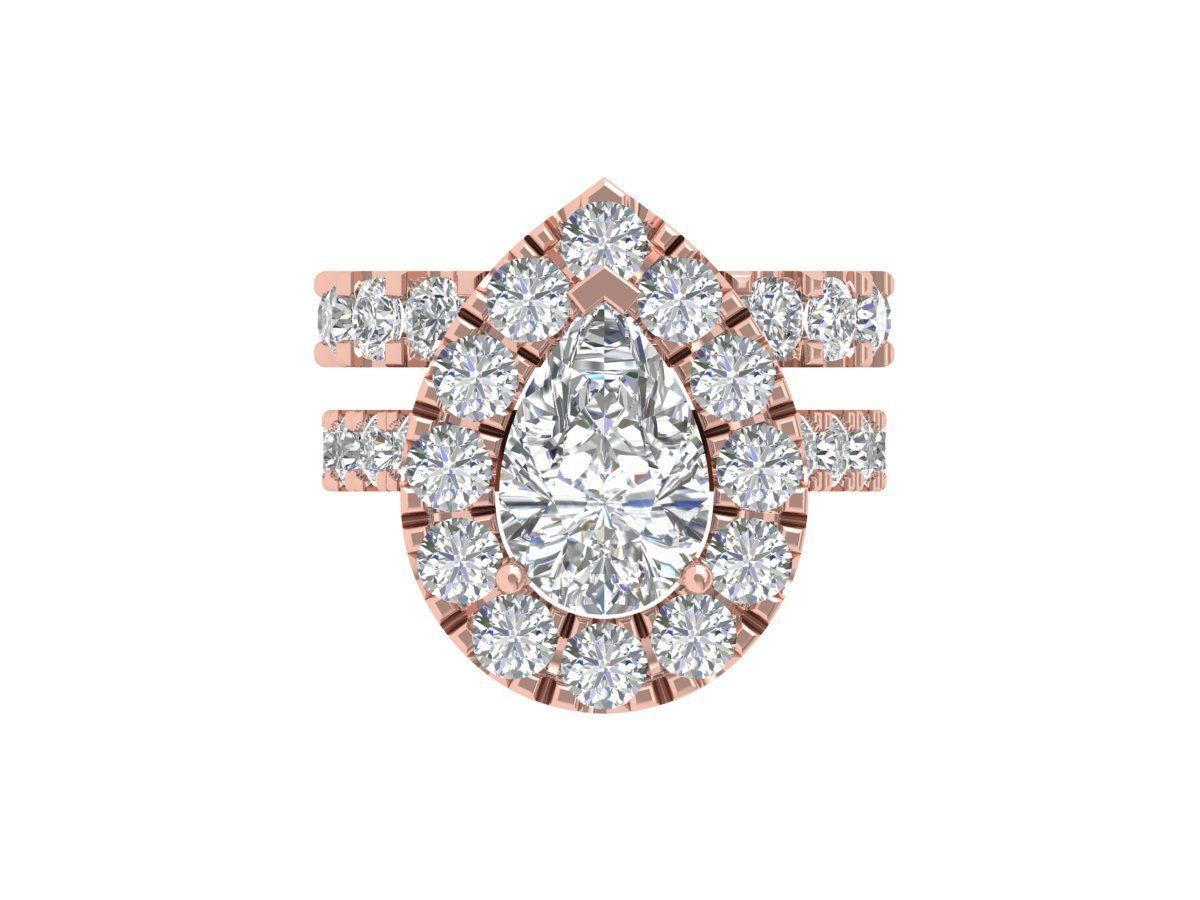 Pear Solitaire Ring Bridal set 3D print model_1