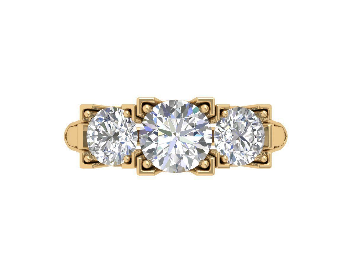 3 Stone Art Deco Ring 3D print model_1
