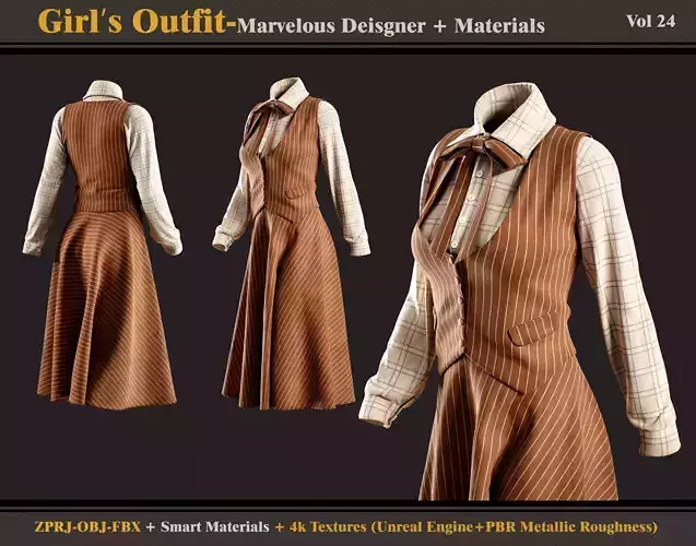 Girls Outfit- MD-Clo3d - Smart Material -Textures - OBJ - FBX