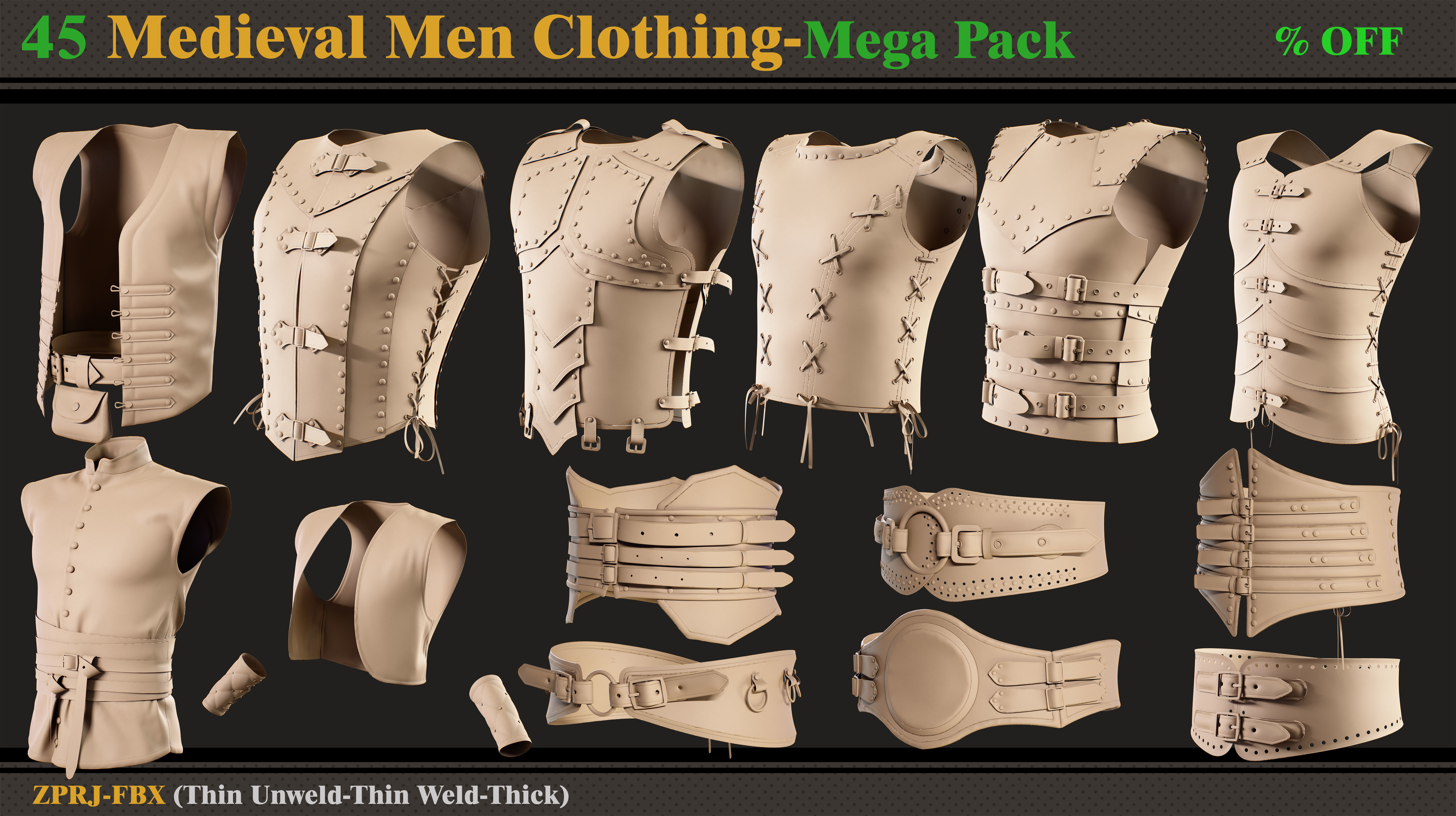 45 Medieval Men Clothing-MEGA PACK-zprj-fbx 3D model_2